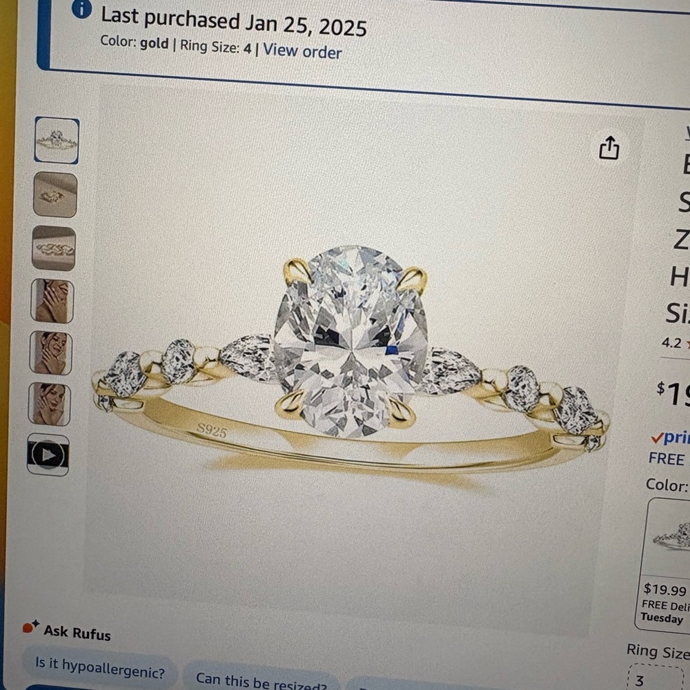 Brand new unused 1.5 carats 925 sterling silver ring size 4